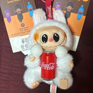 Coca Cola White Bunny Plush Keychain with Red Coke Can (bundle of 3)